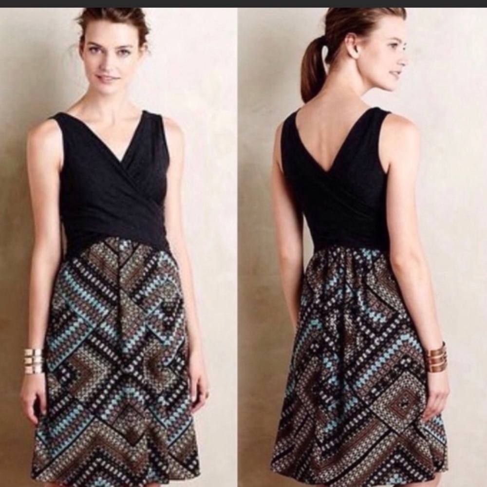 Anthropologie Amadi Lola A-line Sleeveless Knee Length Dress Grey & Pattern